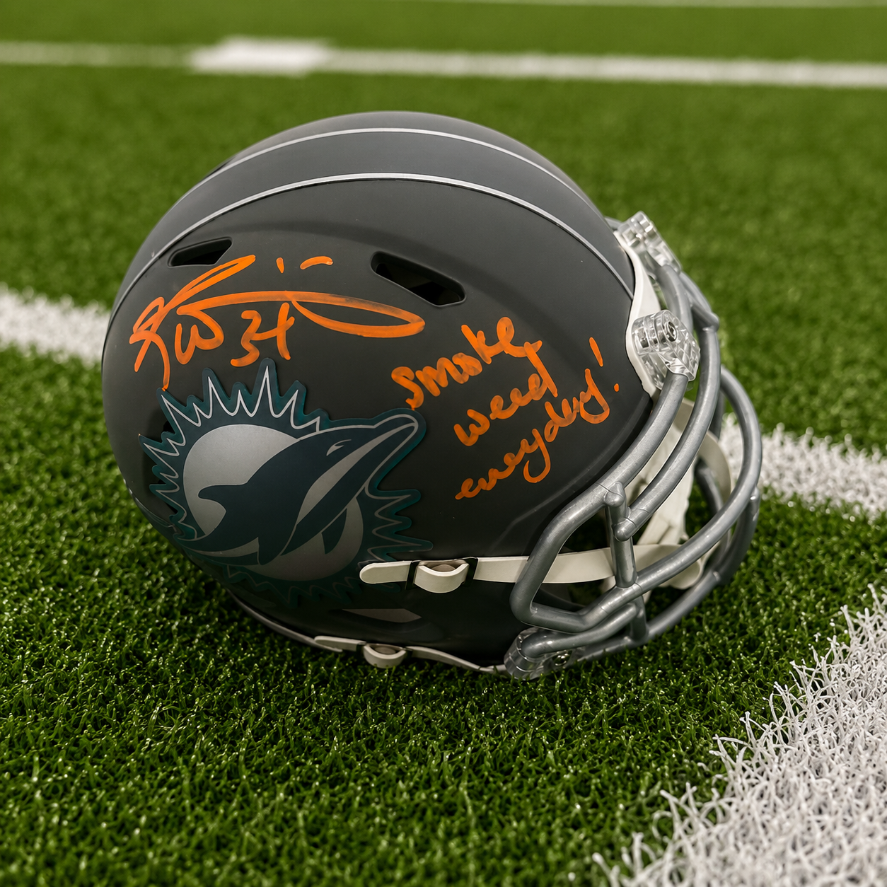 Ricky Williams Signed Miami Dolphins Slate Mini Helmet (Inscribed Smoke Weed Everyday)