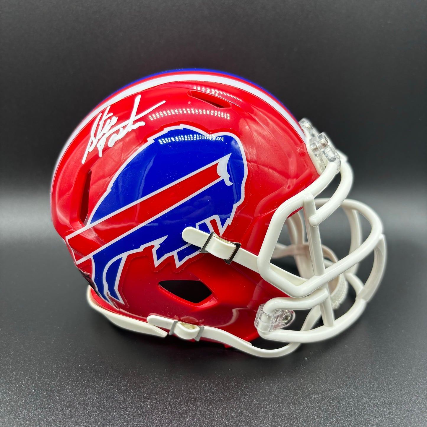 Steve Tasker Signed Buffalo Bills Red Speed Mini Helmet