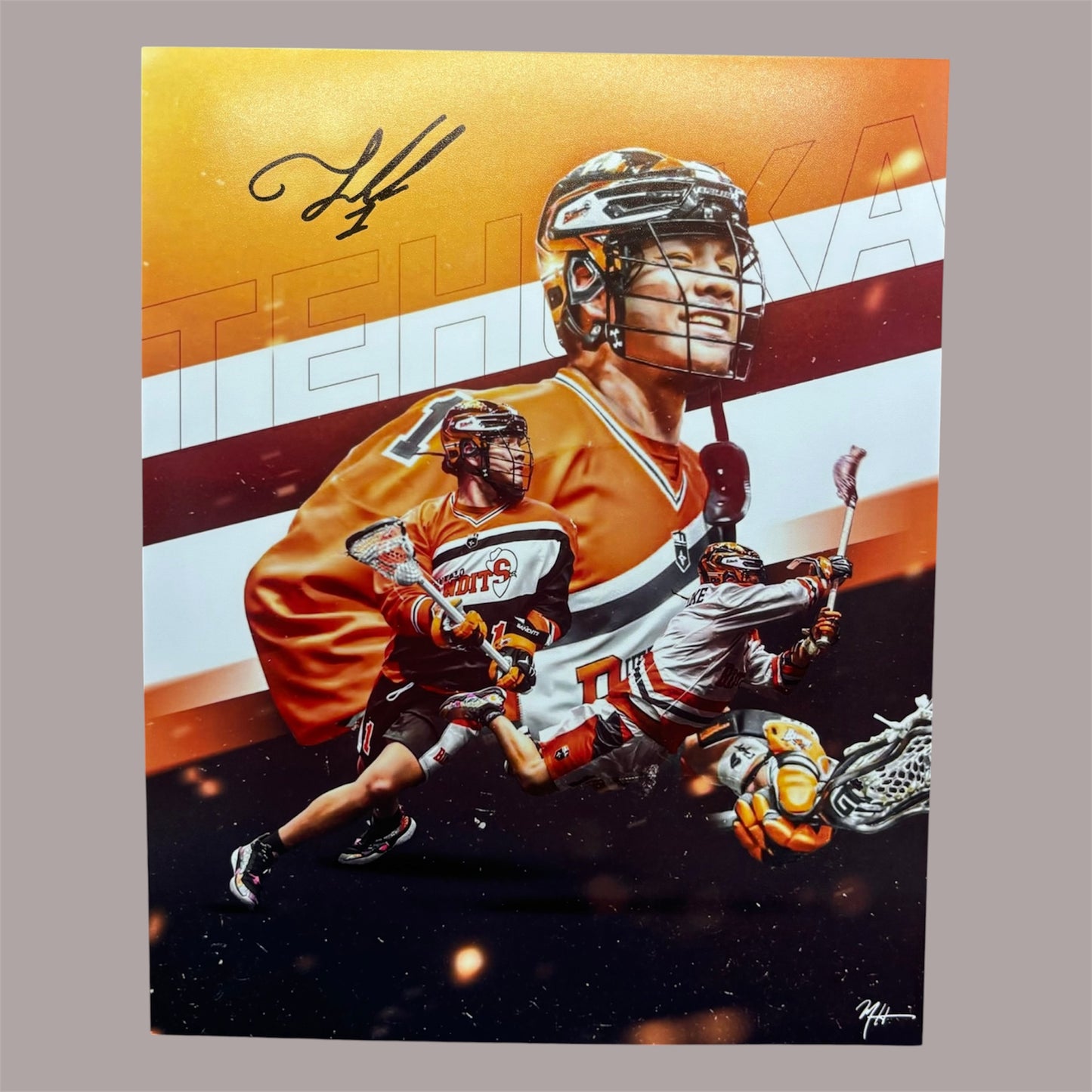 Tehoka Nanticoke Signed Buffalo Bandits 8x10 (Orange Banner)