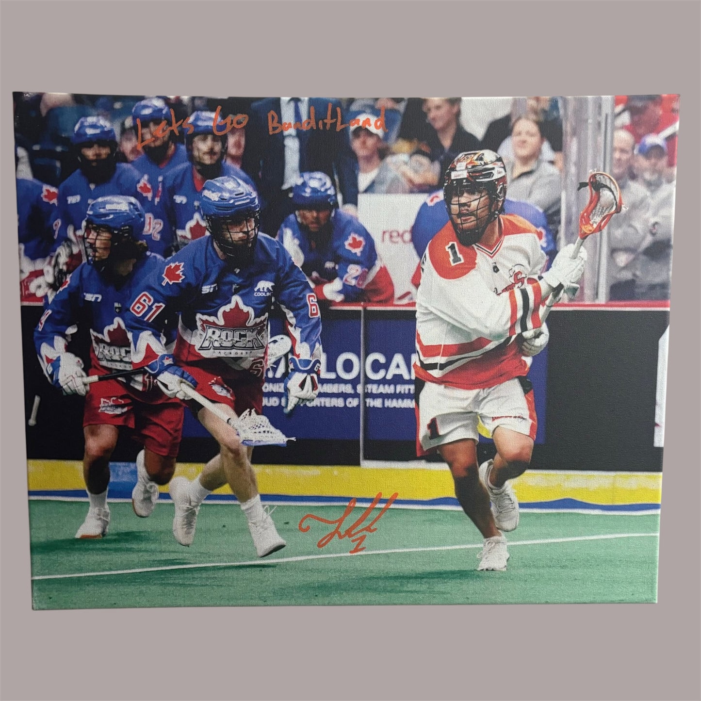 Tehoka Nanticoke Signed Buffalo Bandits 16x20 Canvas (Rock - Lets Go Bandits/BanditLand)