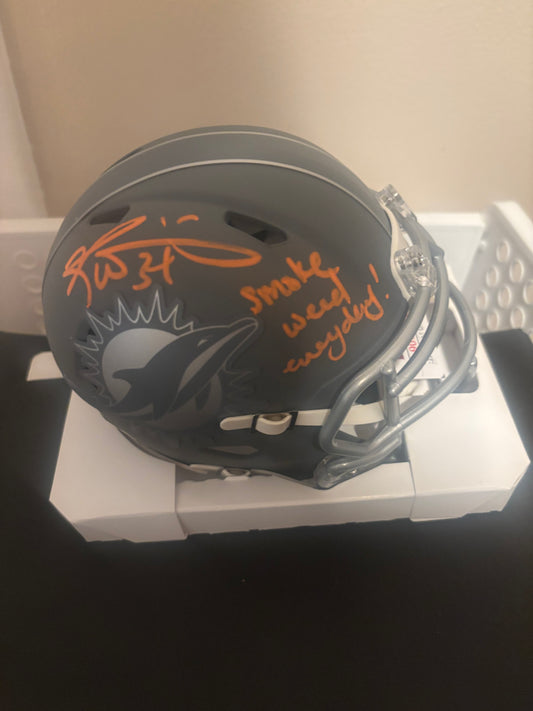 Ricky Williams Signed Miami Dolphins Slate Mini Helmet (Inscribed Smoke Weed Everyday)
