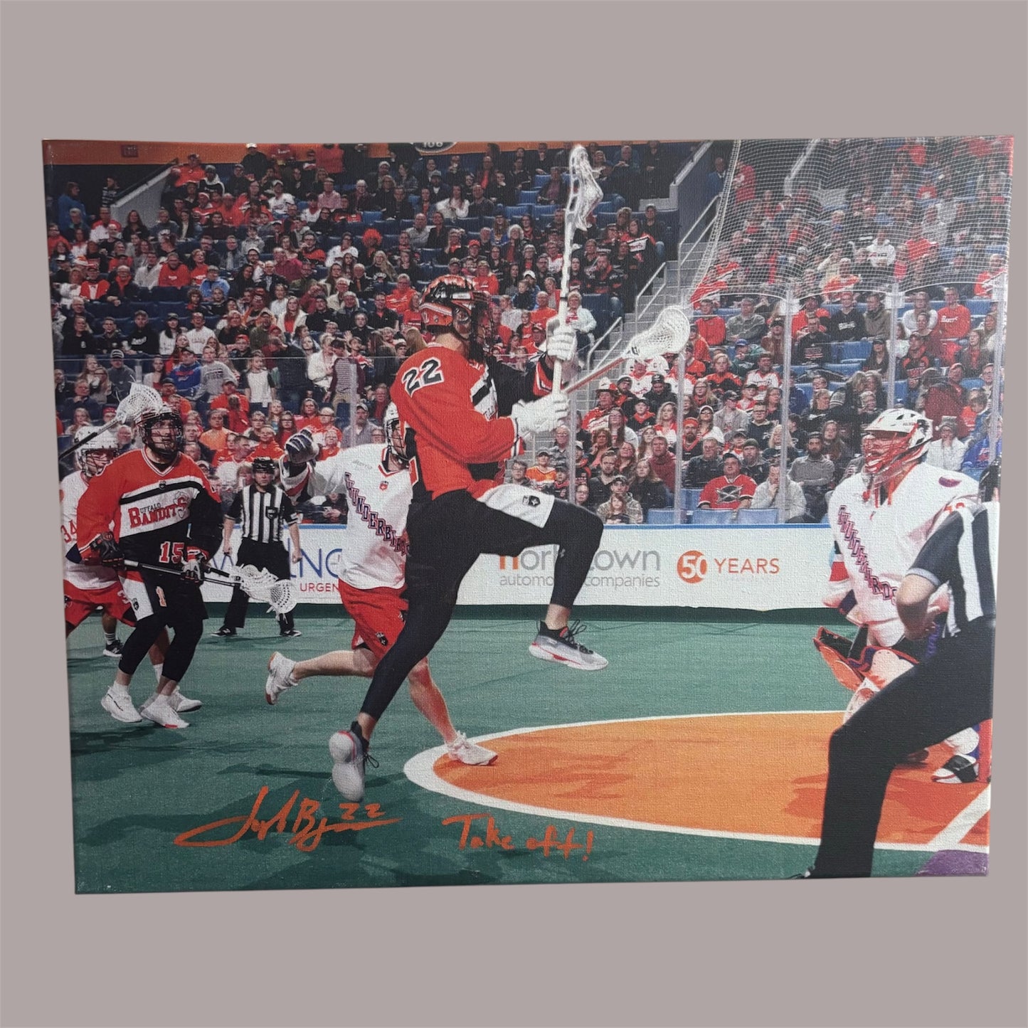 Josh Byrne Signed Buffalo Bandits 16x20 Canvas (Take Off!)