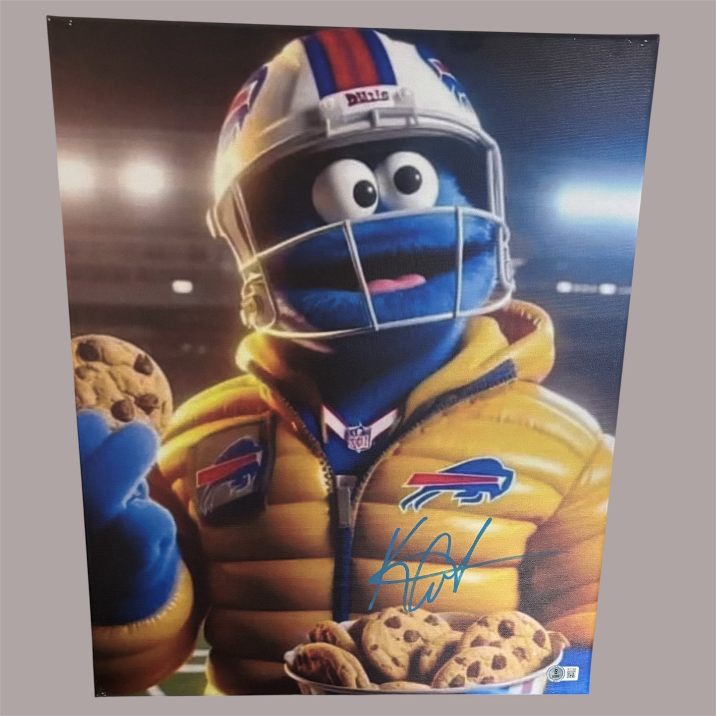 Keon Coleman Bills Signed Cookie Monster Canvas - 16x20