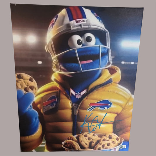 Keon Coleman Bills Signed Cookie Monster Canvas - 16x20